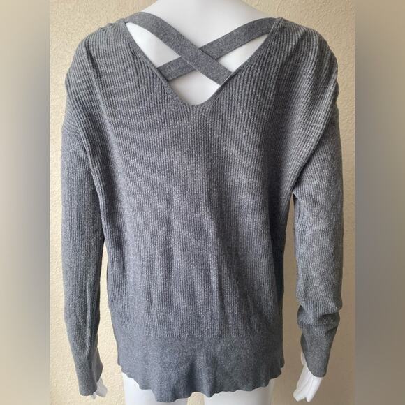 Maurices | Womens Gray Ribbed Knit Criss-Cross Back Pullover Sweater | Medium - Picture 2 of 3